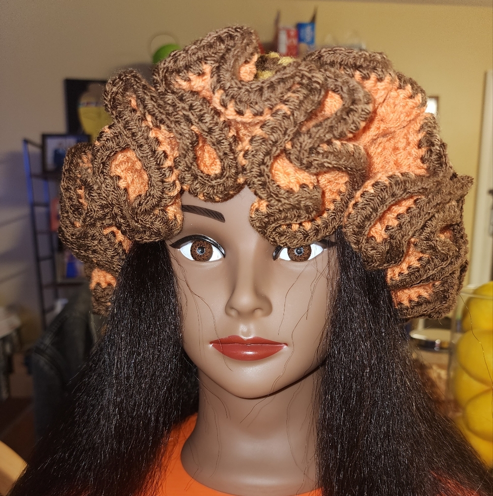 Hand-made sunflower ruffle crochet hat
